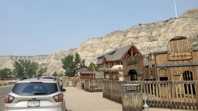 The playground in Medora was enough to spark the imagination.  Better than the old steel equipment we had as kids.